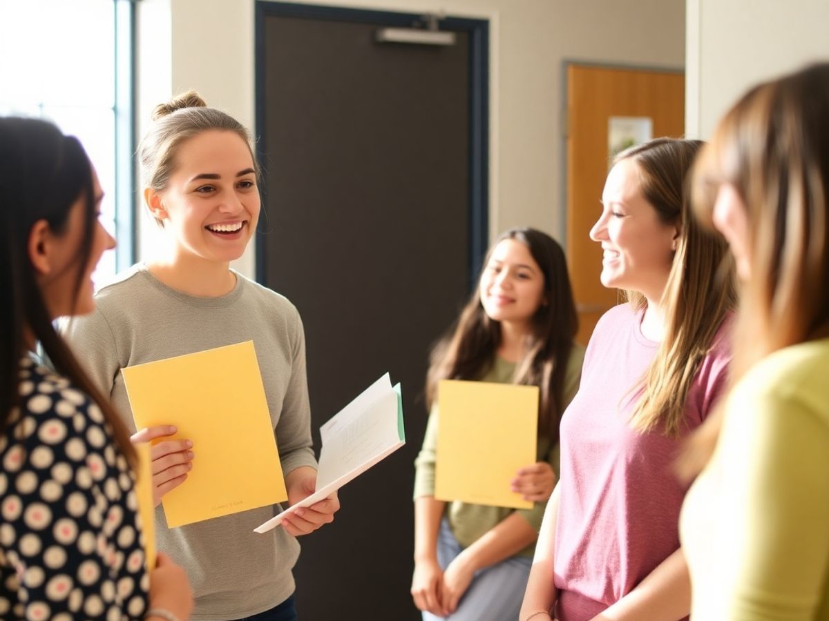 Persoană încrezătoare împărtășind realizări cu alții.