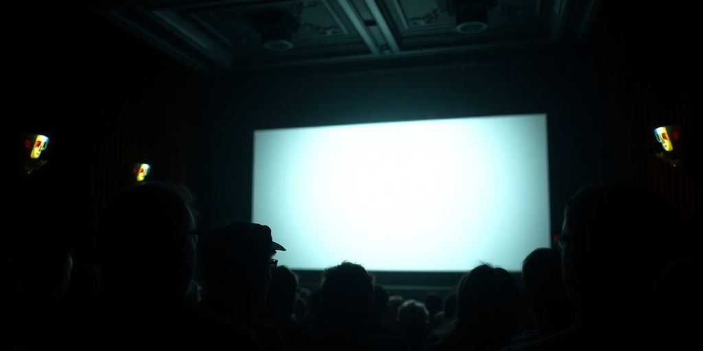 Early audience wearing 3D glasses watching a movie.