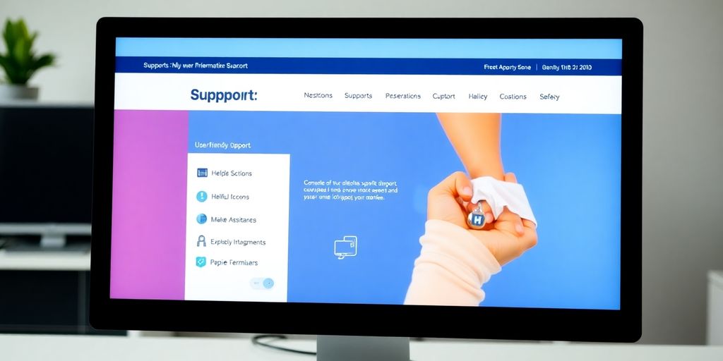 Interface de support site web sur un écran d'ordinateur.
