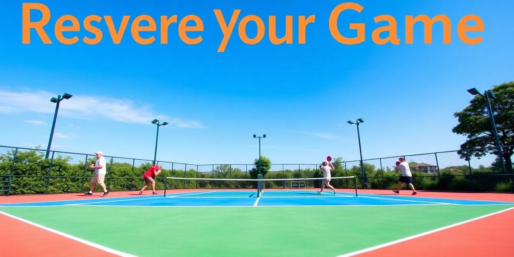 Players enjoying a game of pickleball on a sunny court.