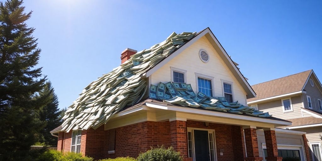 Casa con una gruesa capa de dinero simulado encima.