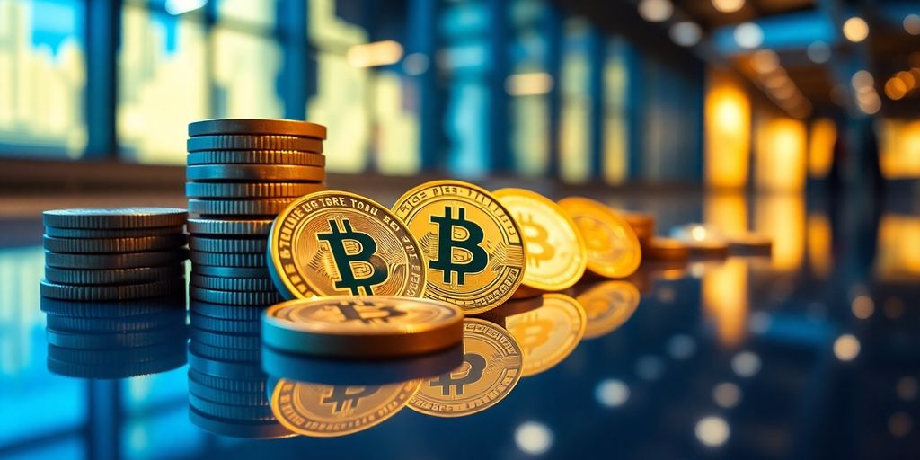Photograph of digital tokens on a modern surface.