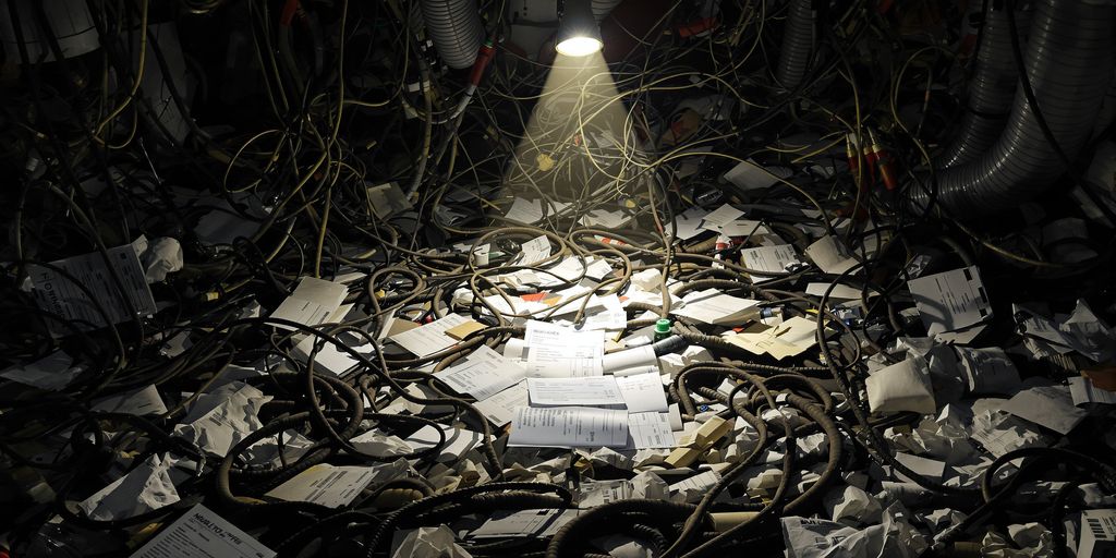 Tangled fuel hoses and scattered invoices.