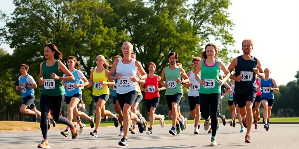 Runners training together outdoors for a half marathon.