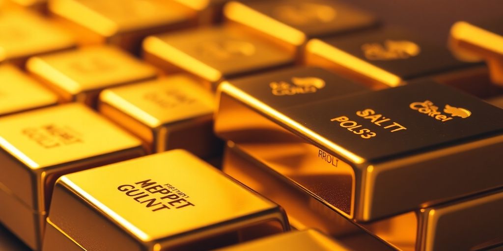 Des lingots d'or empilés brillants.
