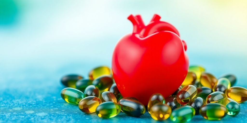Healthy heart and omega-3 fish oil capsules.