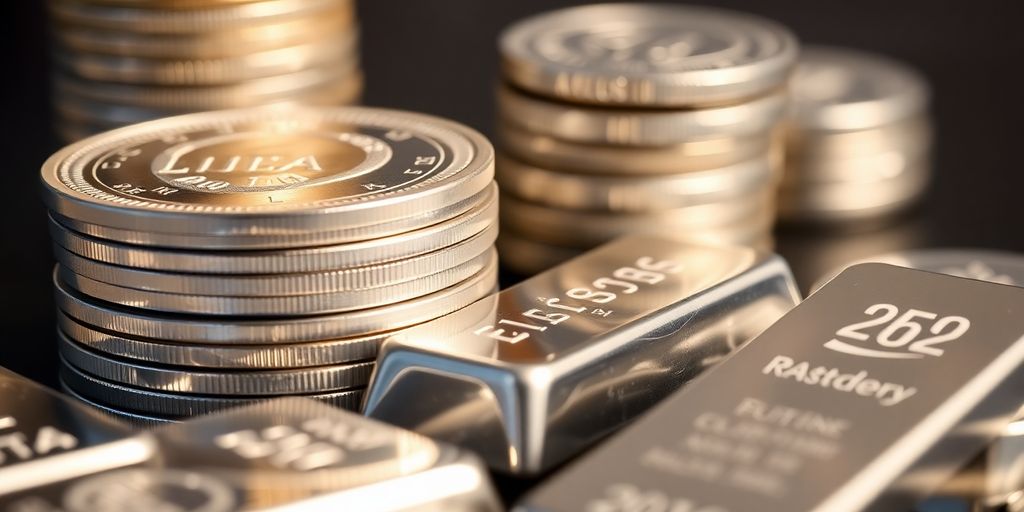 Pièces d'argent brillantes et lingots