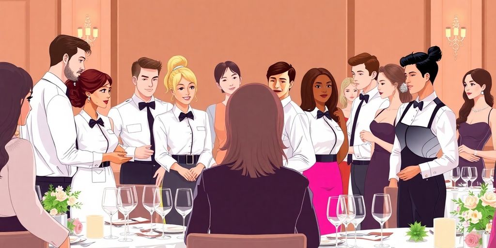 Wait staff serving at elegant catering event