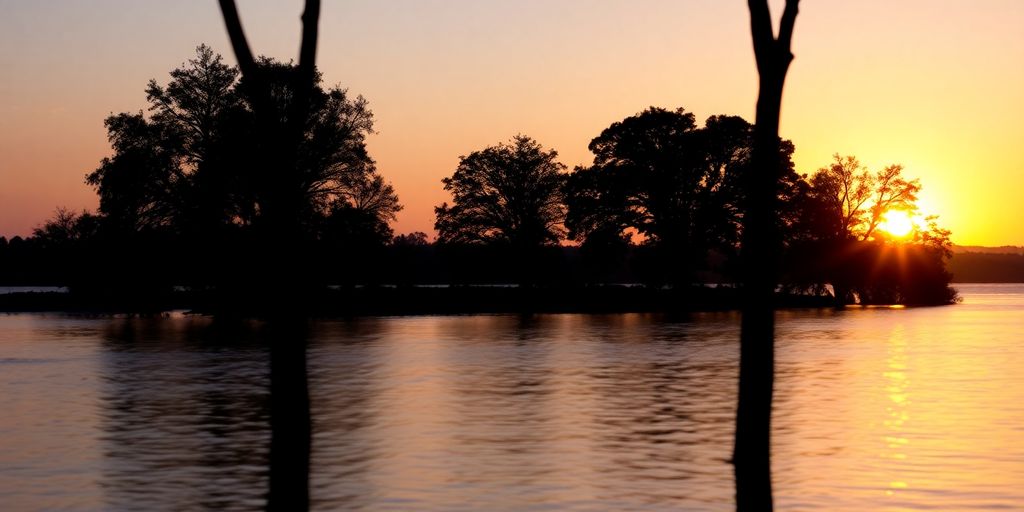 Serene sunset landscape promoting peace and acceptance.