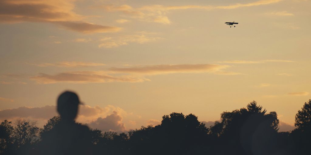 a plane is flying in the sky at sunset