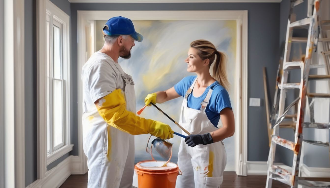 professional painter with tools painting a home interior