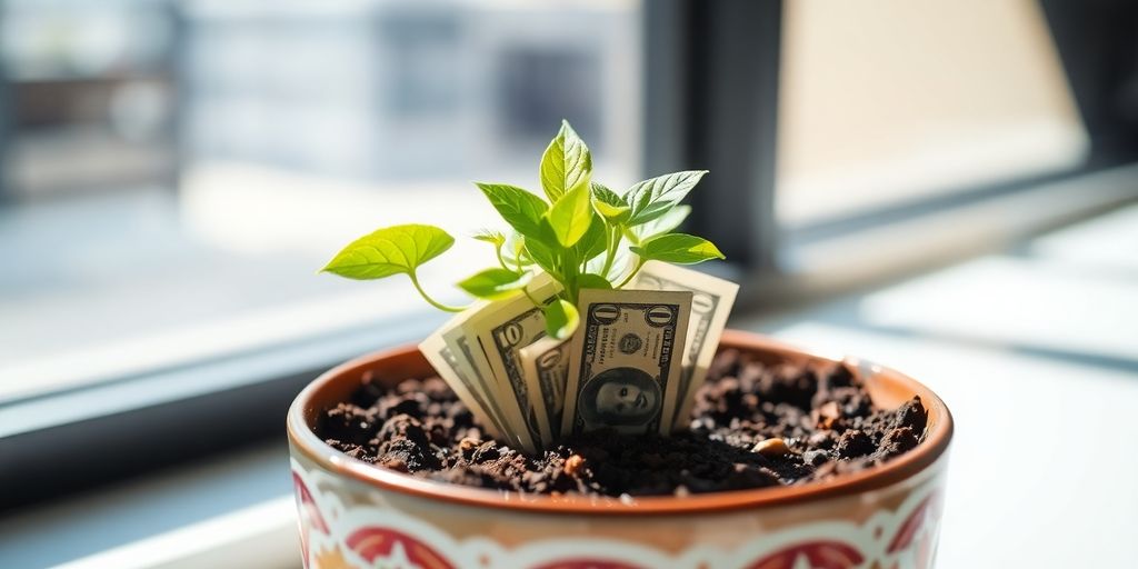 Money growing in a potted plant