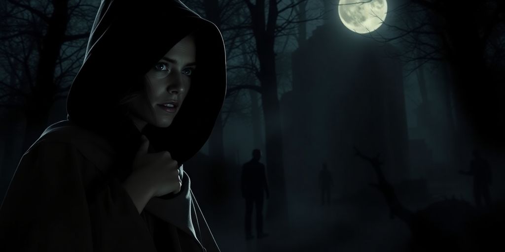 Witch and Agatha in a dark, misty forest.