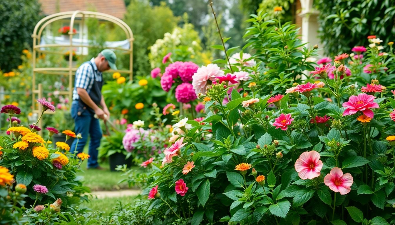 Gardener working in a beautiful London garden.