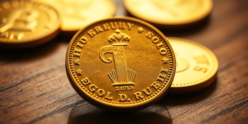 Monnaie en or Napoléon sur une surface en bois.