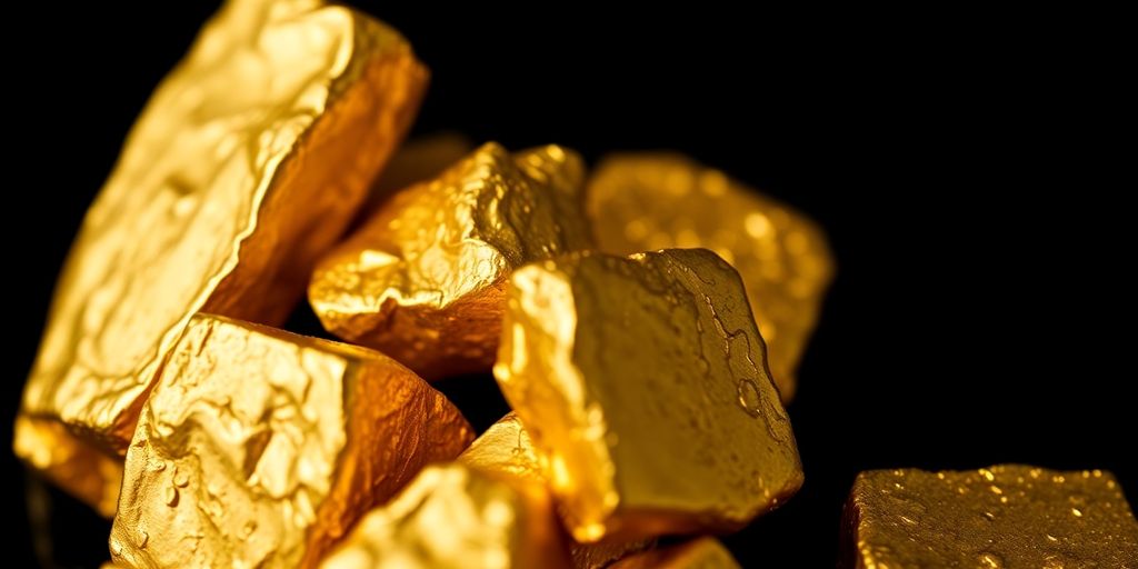 Photo de morceaux d'or non poinçonnés sur fond sombre.