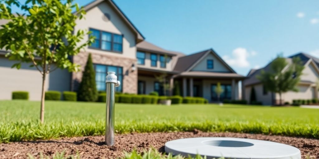Residential water well in a green Newnan neighborhood.
