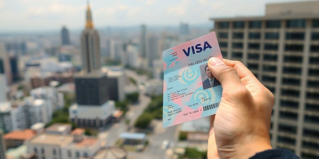 A person holding a Manila visa outdoors.