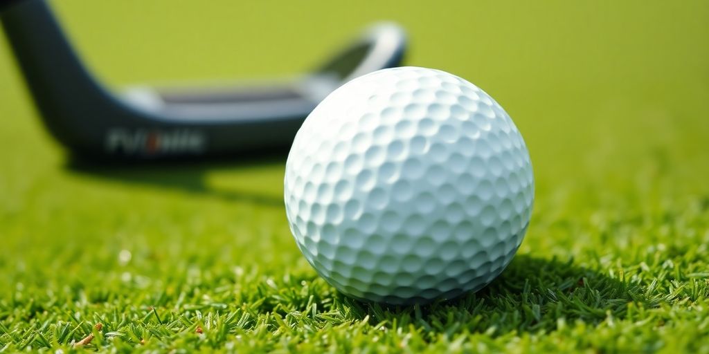 Golf ball on green with driver.