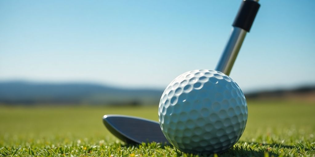 Golfer focused on ball before swing on green.