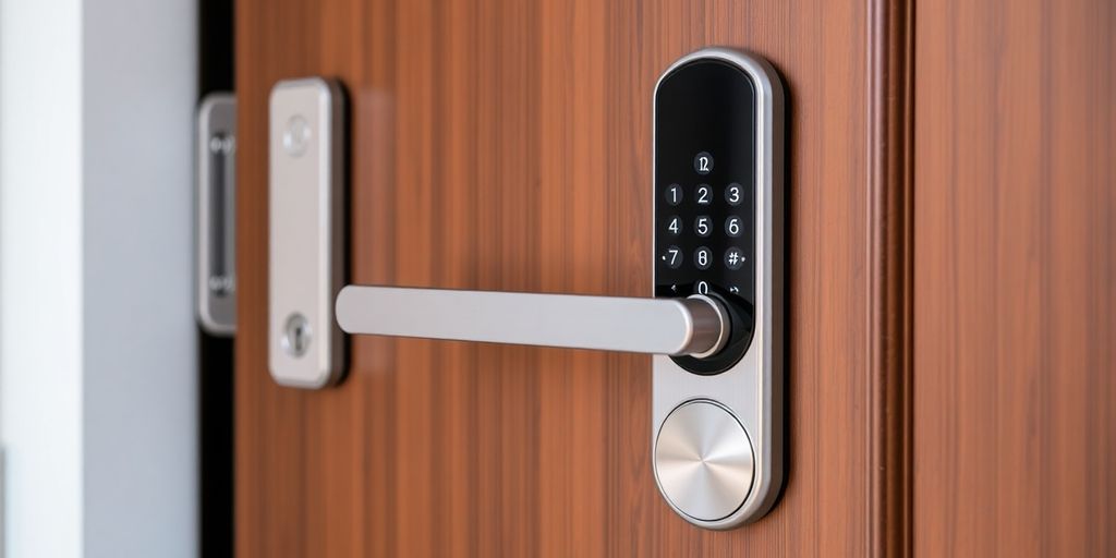 قفل هوشمند مدرن روی درب ورودی شیک