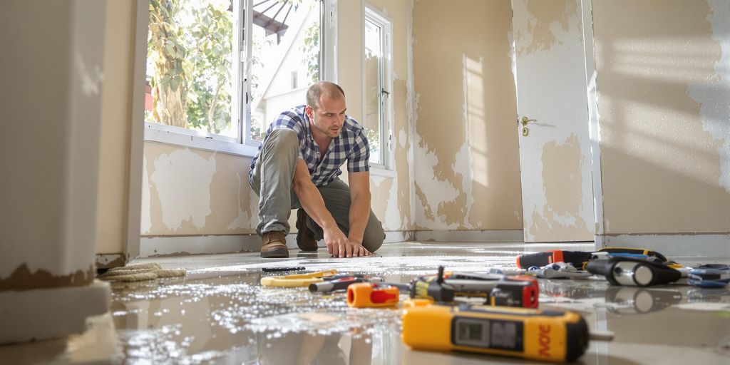 Homeowner assessing water damage in Los Angeles home.