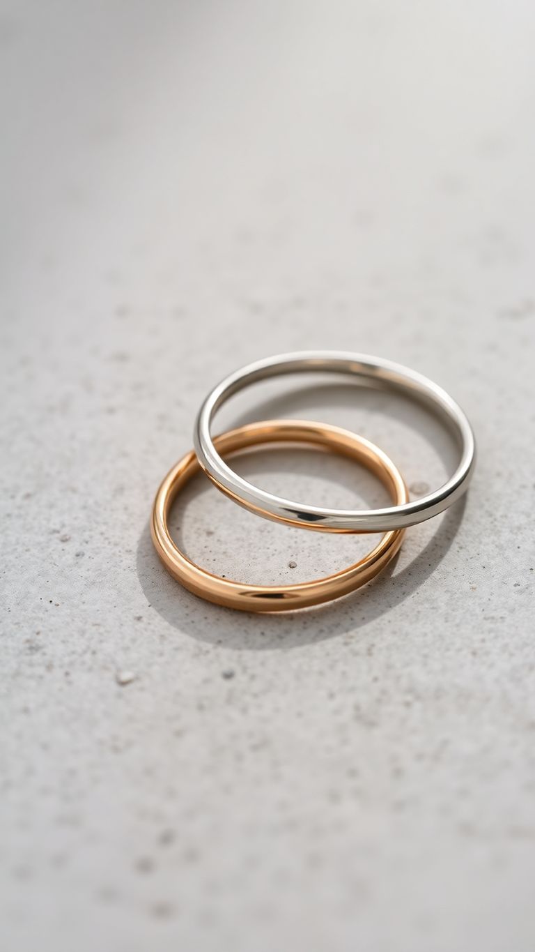 Close-up of elegant minimalist rings on a surface.