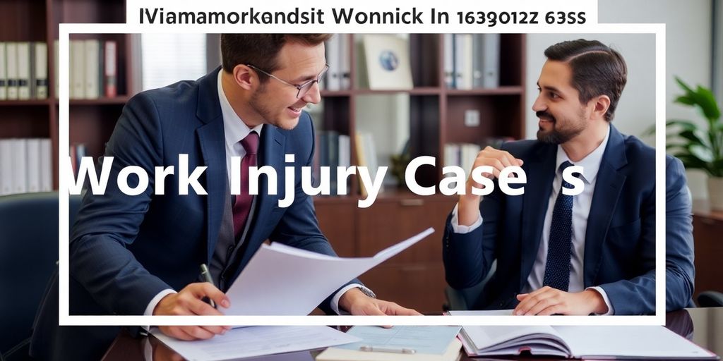 Lawyer and client discussing work injury case in office.