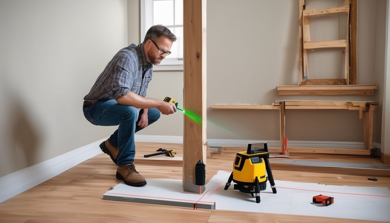 homeowner using a laser level for home repair