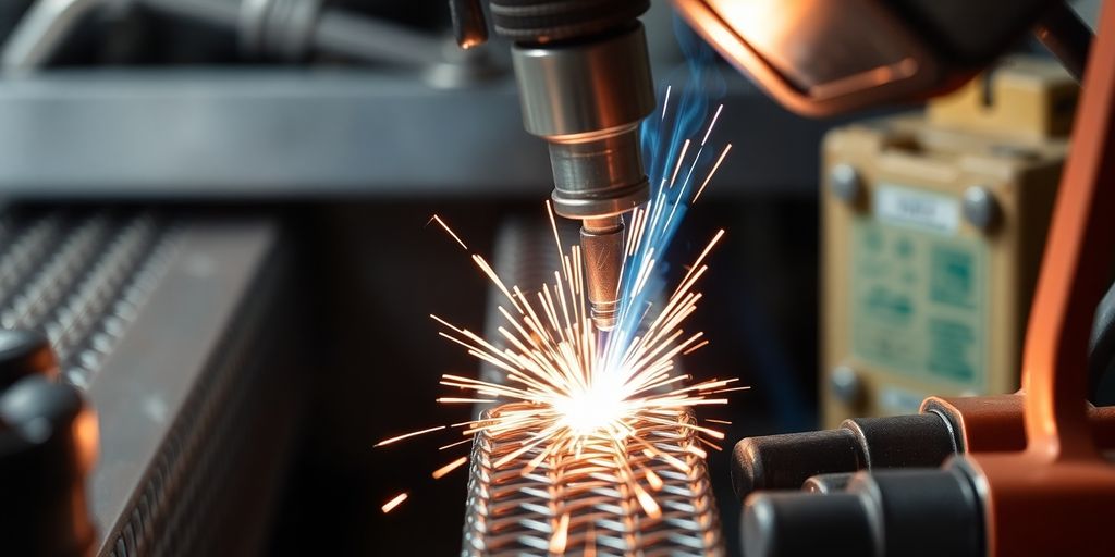 Close-up of advanced mesh welding techniques in action.