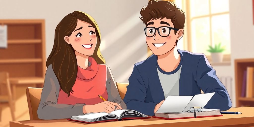 Female math tutor helping male student.