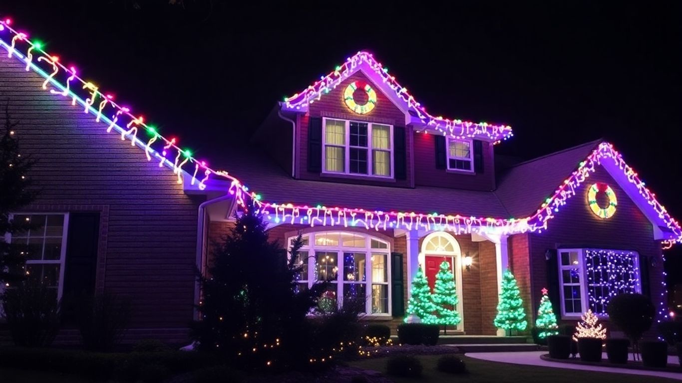 Creve Coeur house decorated with bright Christmas lights.
