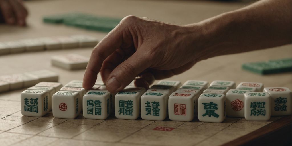 Player drawing a Mahjong tile from the wall during a traditional game.