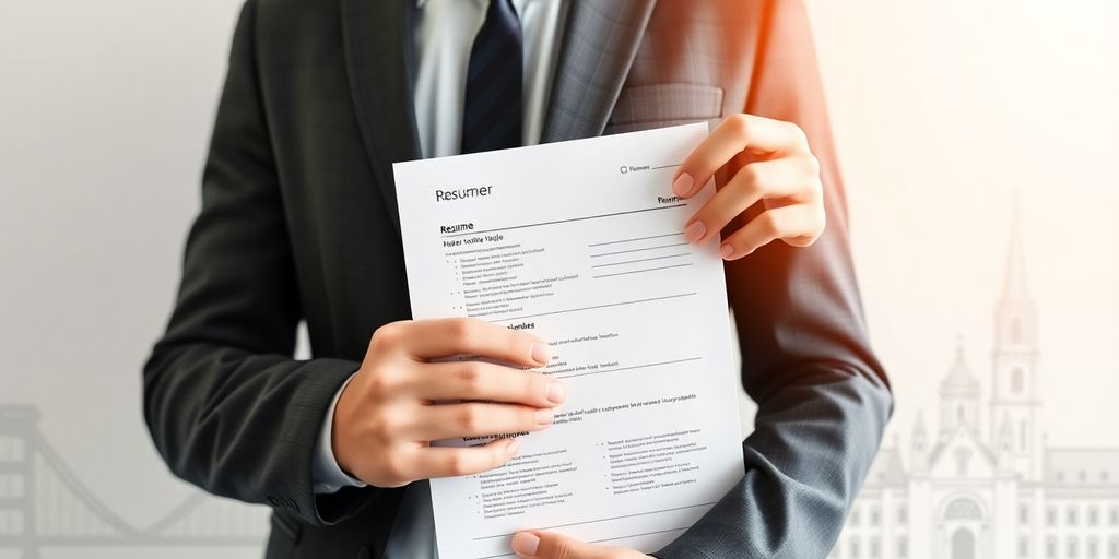 Well-dressed person holding a German resume