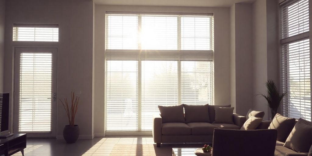 Home interior with newly installed window blinds.