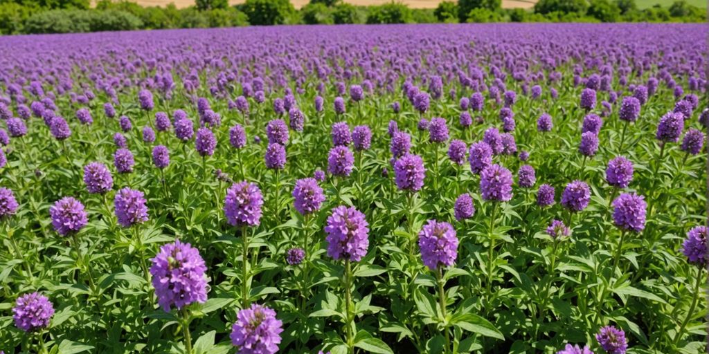 Chia plants blooming in a field