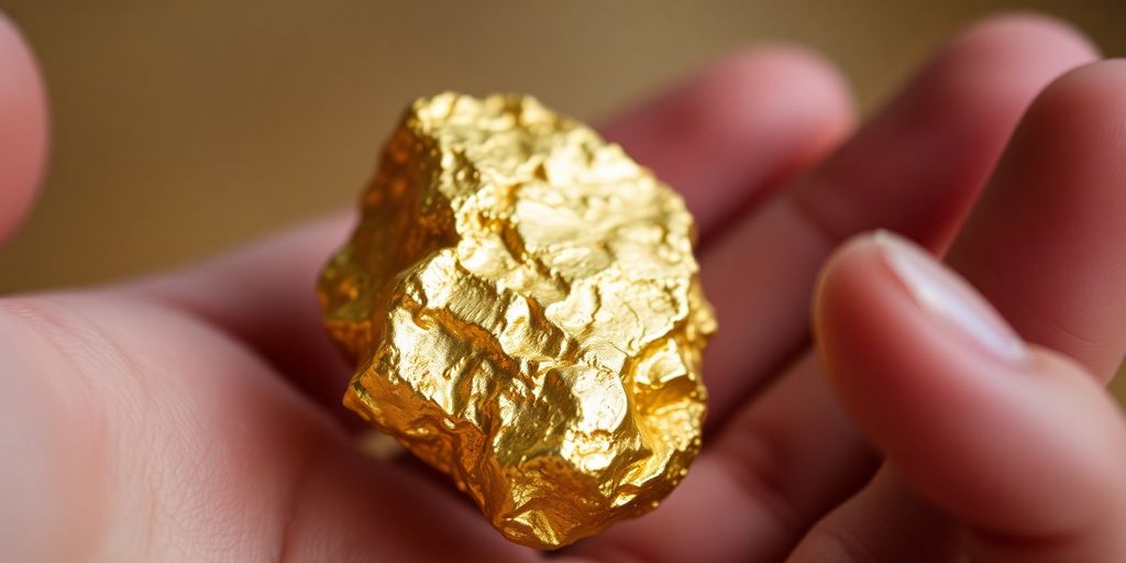Main tenant une pépite d'or brillante