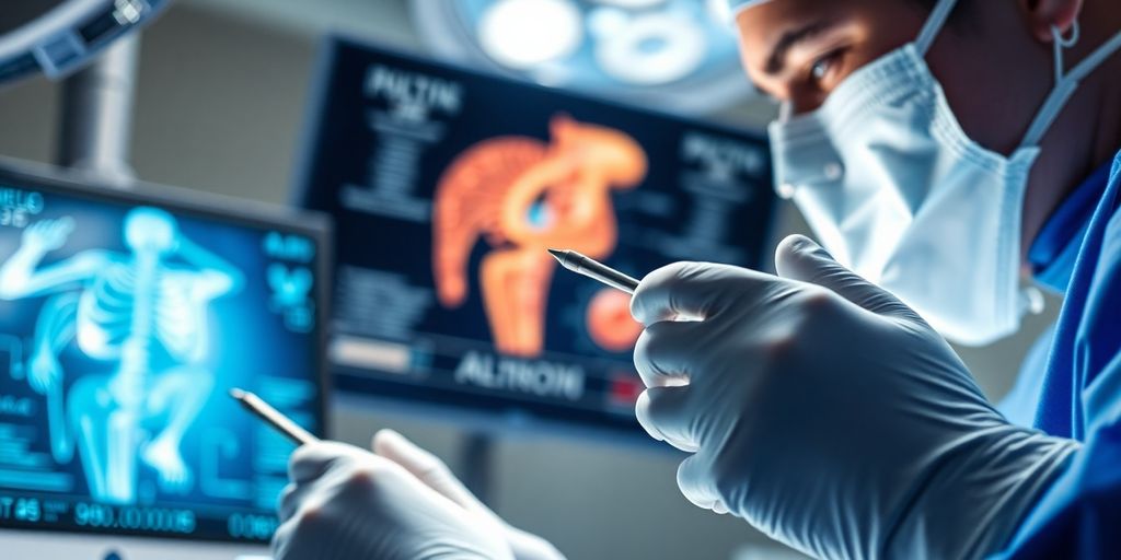 Surgeon uses technology in operating room.