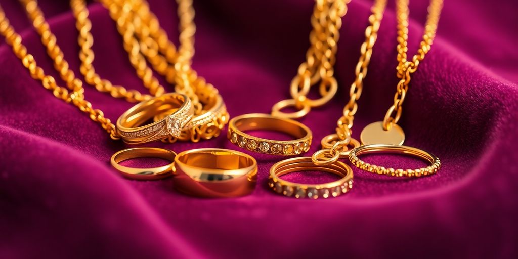 Bijoux en or sur un fond en velours.