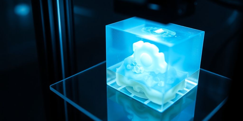 DLP 3D printer curing resin layer by layer.