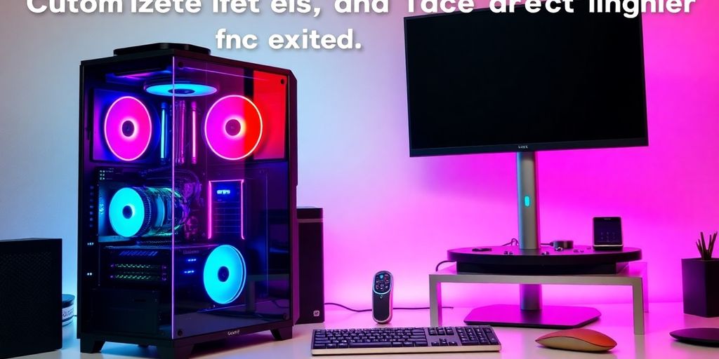 Modern PC configuration with RGB lighting and stylish monitor.