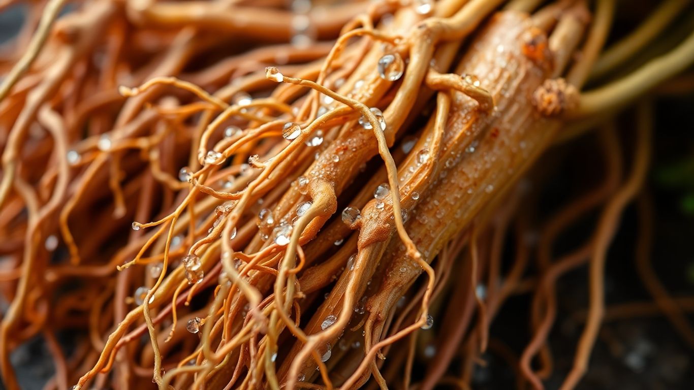 Ginseng roots with dew