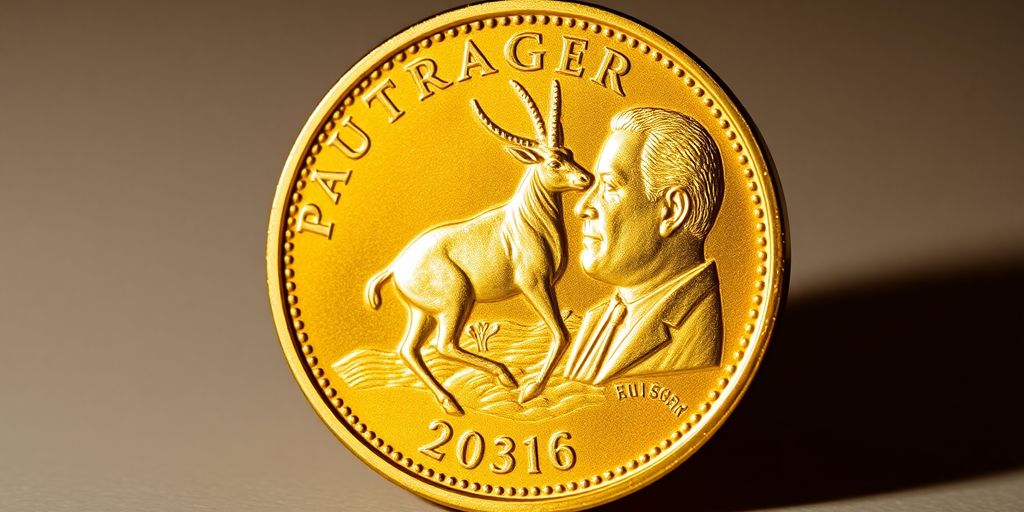 Pièce Krugerrand dorée brillante.