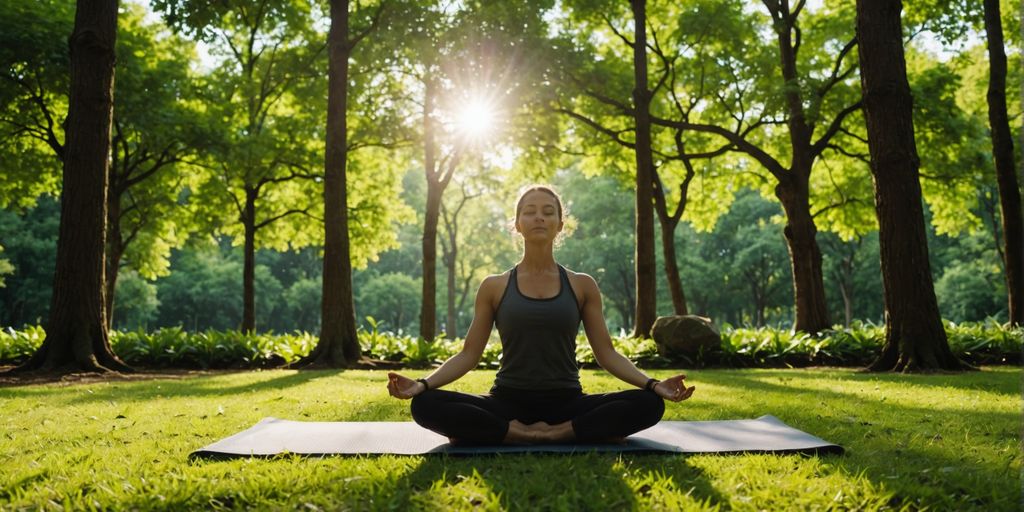 Person meditating in a green park