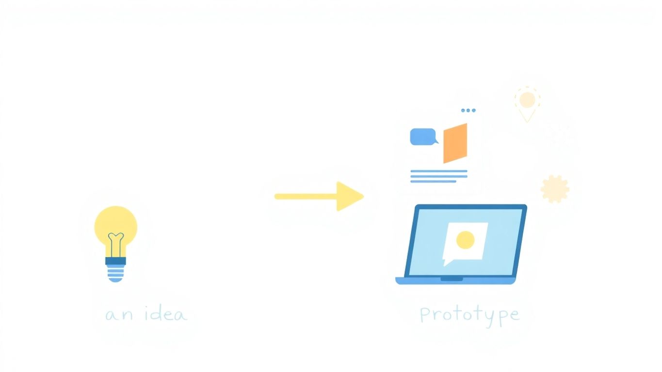 Illustrasjon av idé til prototype i myke farger.