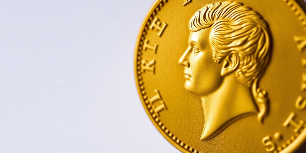 Une pièce de Napoléon en or, vue de près.