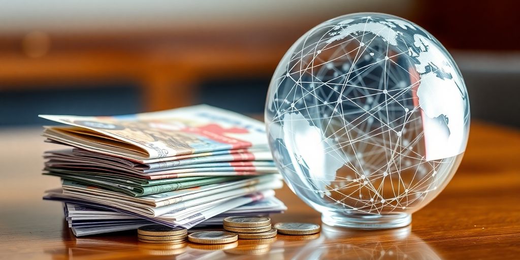 Financial instruments, global connections, and a secure risk management lock.