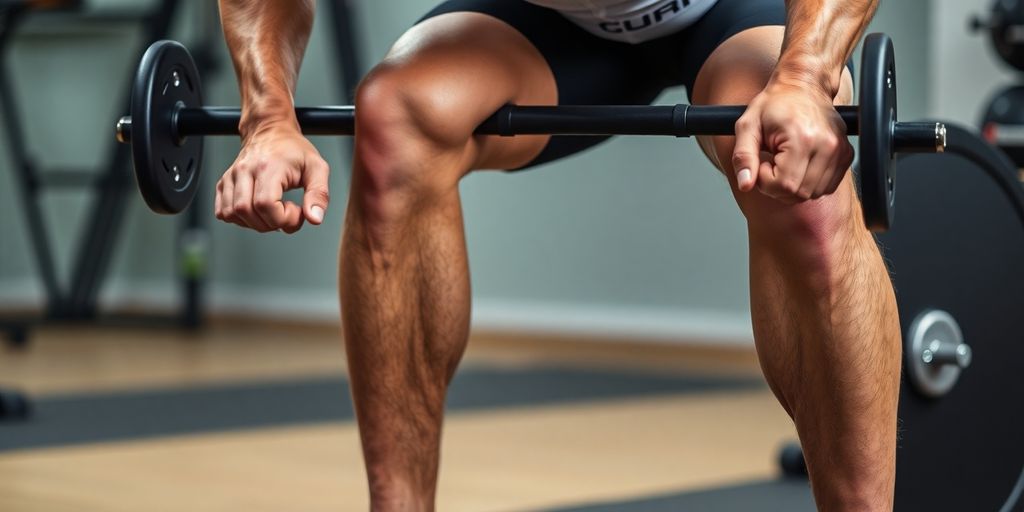 Cyclist performing weighted squats with a barbell.