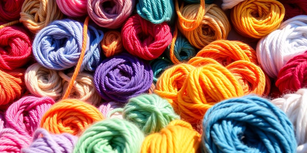Colorful yarn skeins displayed in a store.