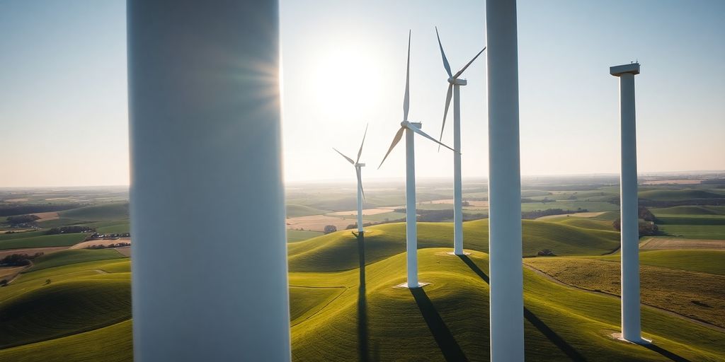 Éoliennes imposantes dans un paysage français verdoyant